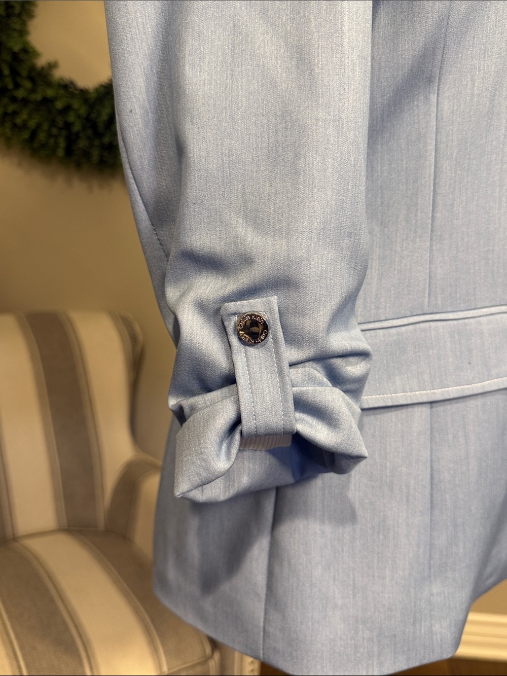 NWOT!! Calvin Klein Light Blue Tailored Open-Front Blazer - Picture 2 of 5